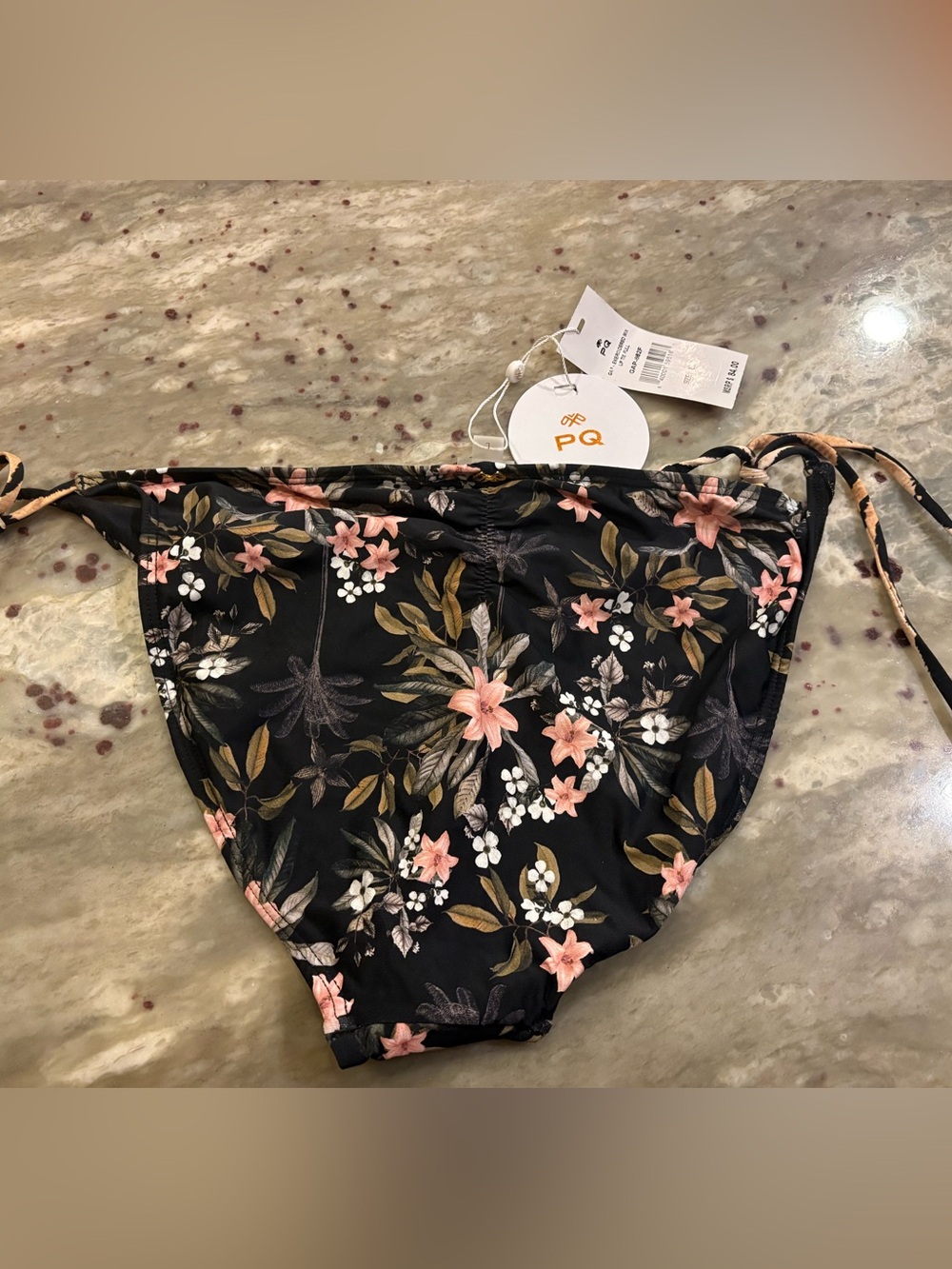 PQ Swim Black Floral Tie-Side Bikini Bottoms